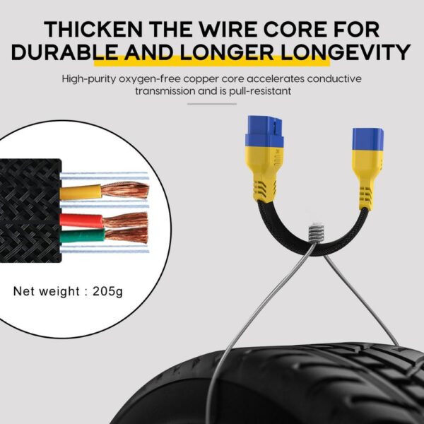 AUTOOL 60CM Car 16 Pin OBDII Enhanced Extension Male to Female Cable for Launch Easydiag/THINKDIAG/THINKDRIVER/ELM327 OBD2 Cable