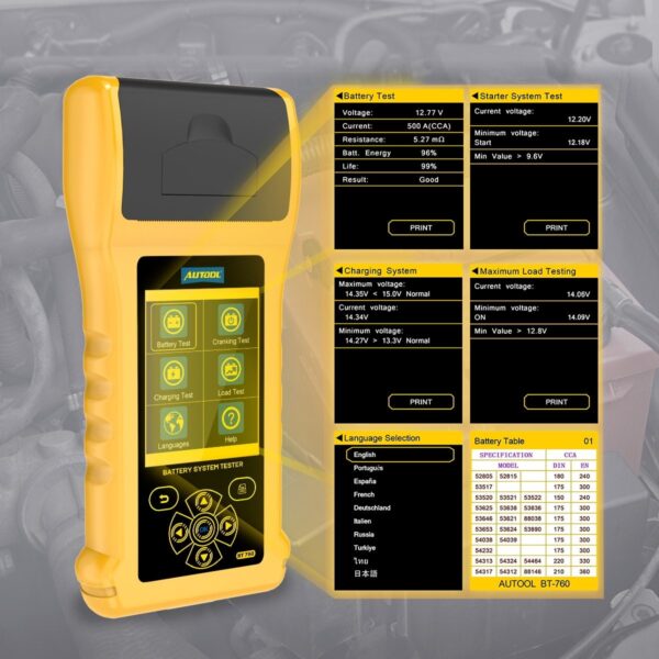 AUTOOL BT760 Battery Load Tester with Printer