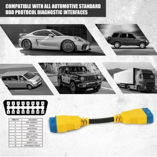 AUTOOL 20cm OBD2 강화 나일론 연장 케이블