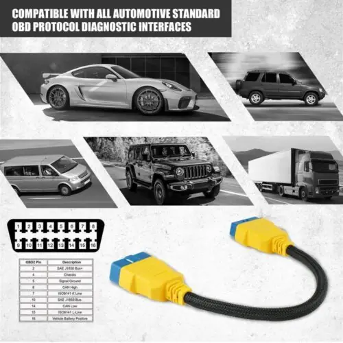 AUTOOL 36cm OBD2 강화 나일론 연장 케이블