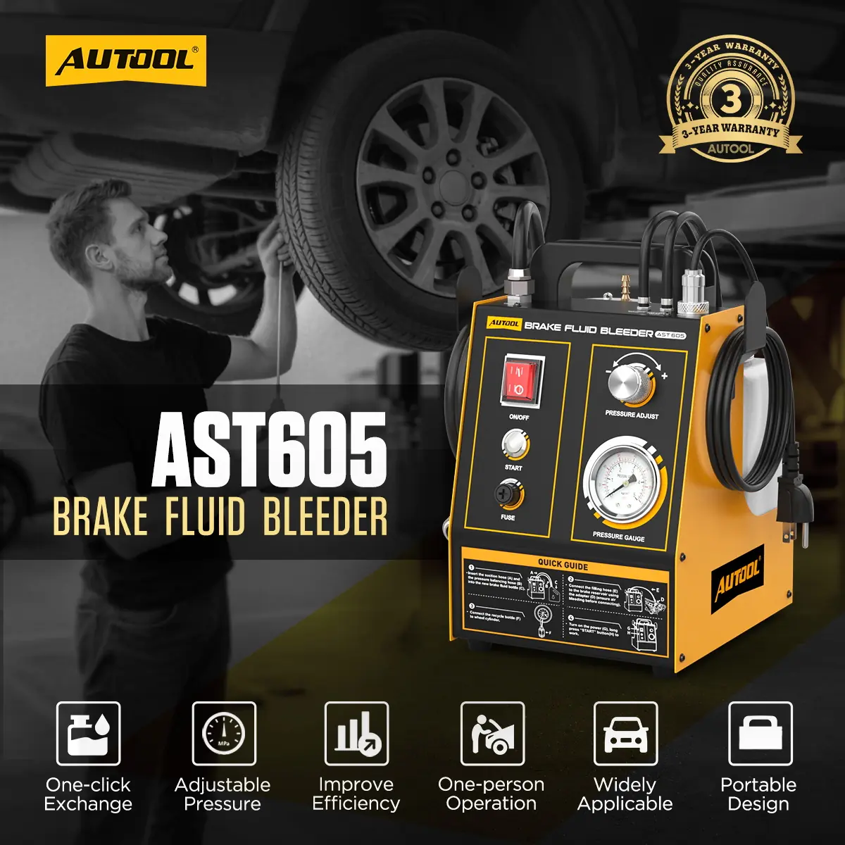 AUTOOL AST605 brake fluid bleeder main product image with one-click exchange adjustable pressure and one-person operation
