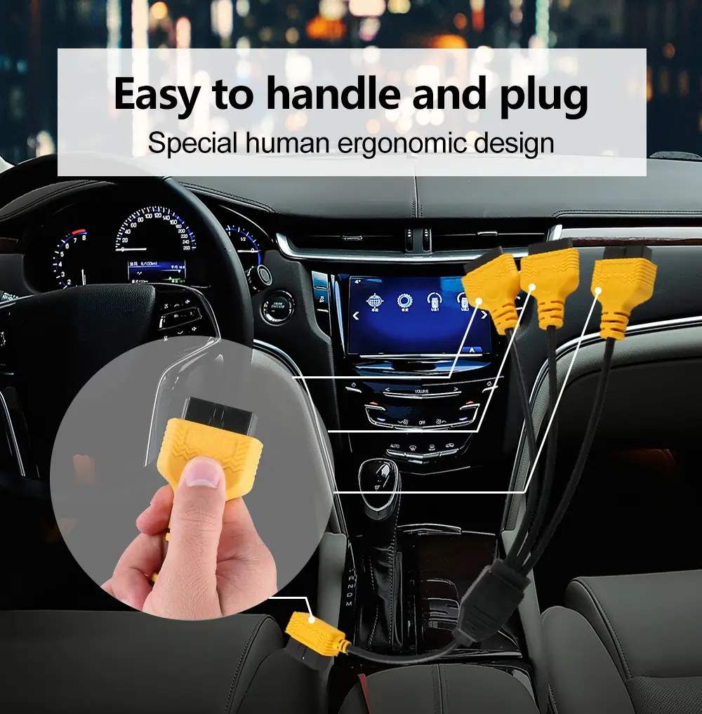 AUTOOL OBD2 splitter cable easy to handle and plug in vehicle interior