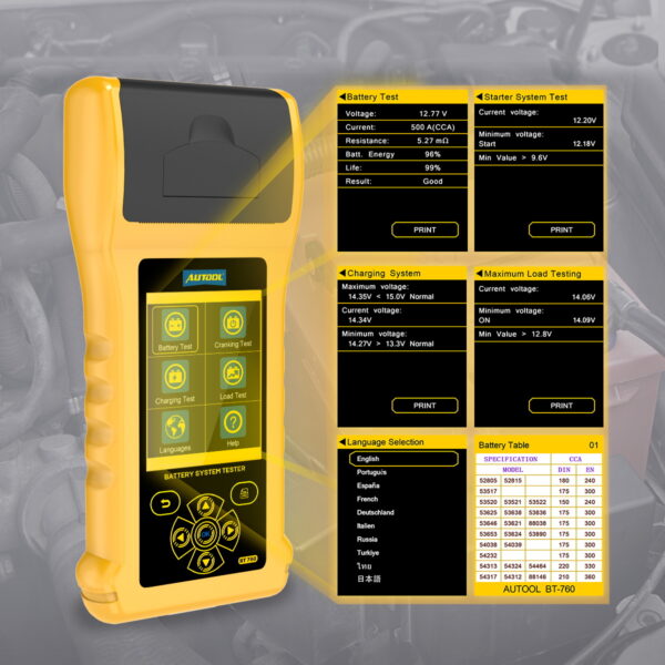 AUTOOL BT760 Battery Load Tester with Printer