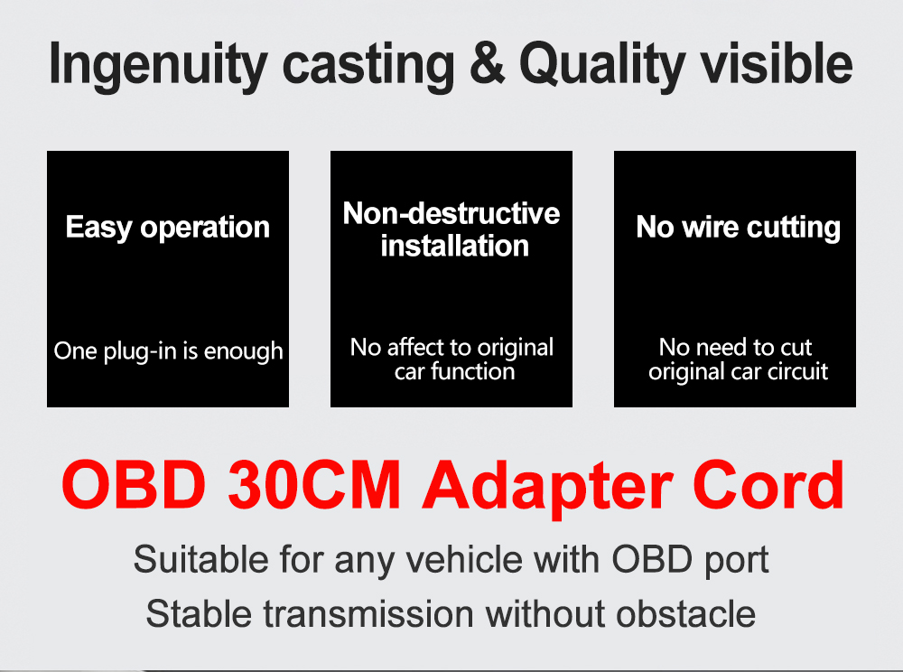 AUTOOL OBD 30CM adapter cord easy operation non-destructive installation and no wire cutting