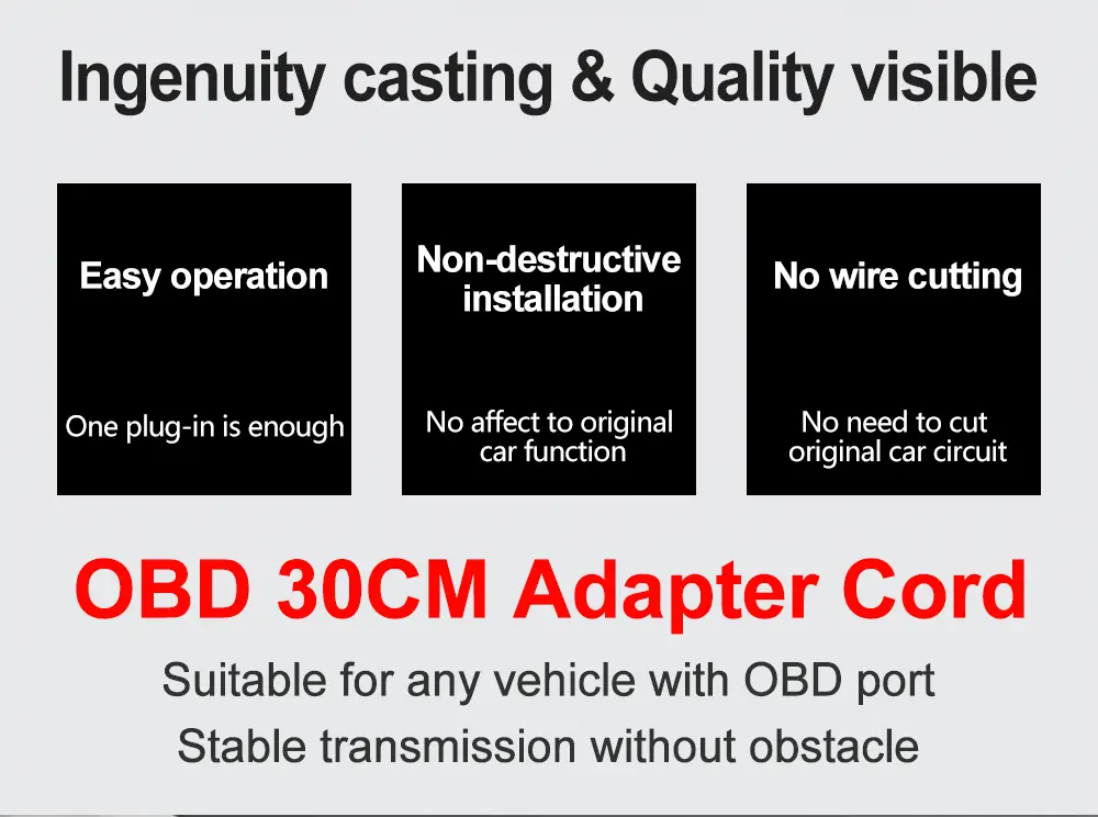 AUTOOL OBD 30CM adapter cord easy operation non-destructive installation and no wire cutting