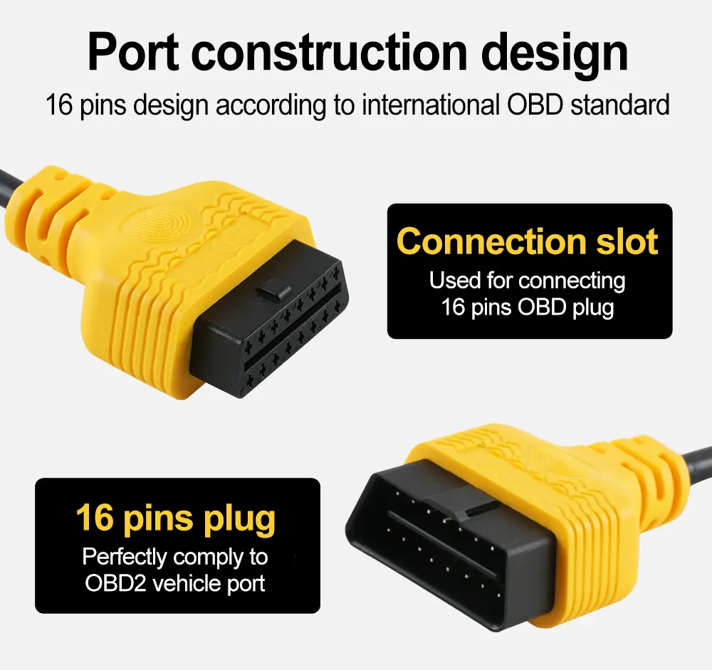 AUTOOL OBD2 extension cable 16 pins plug and connection slot design
