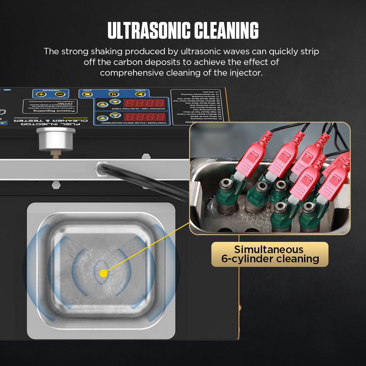 AUTOOL CT200 ultrasonic cleaning tank and simultaneous 6-cylinder injector cleaning