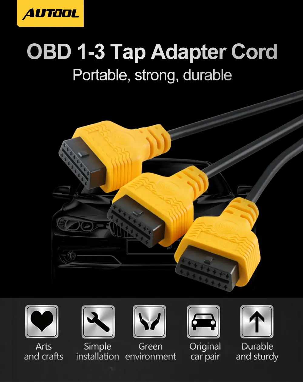 AUTOOL OBD2 1-to-3 tap adapter cord main product image