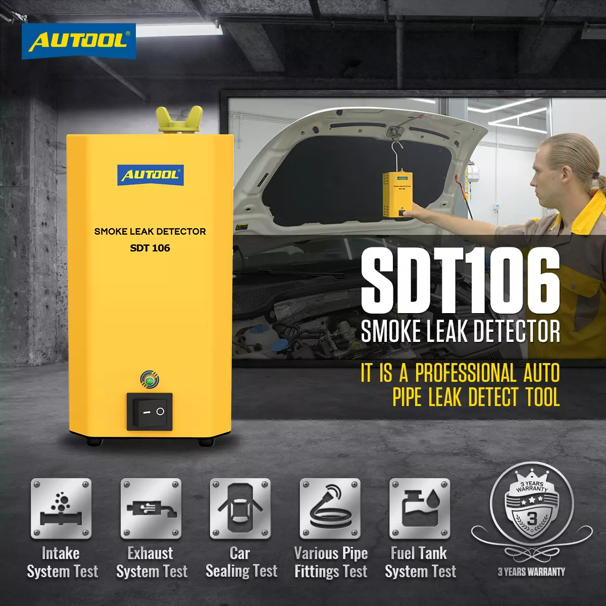 AUTOOL SDT106 smoke leak detector for automotive pipe leak detection