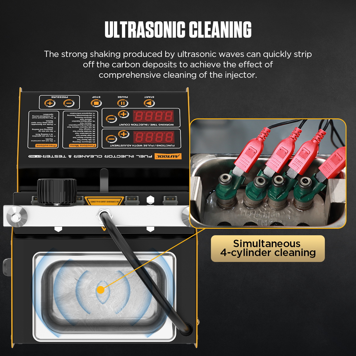 AUTOOL CT150 ultrasonic cleaning and simultaneous 4-cylinder cleaning image