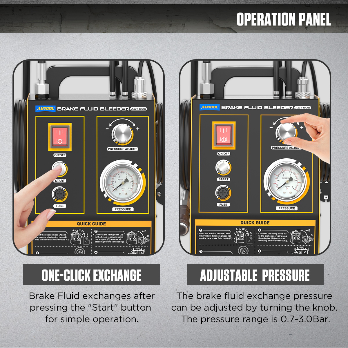 AUTOOL AST605 operation panel with one-click exchange and adjustable pressure