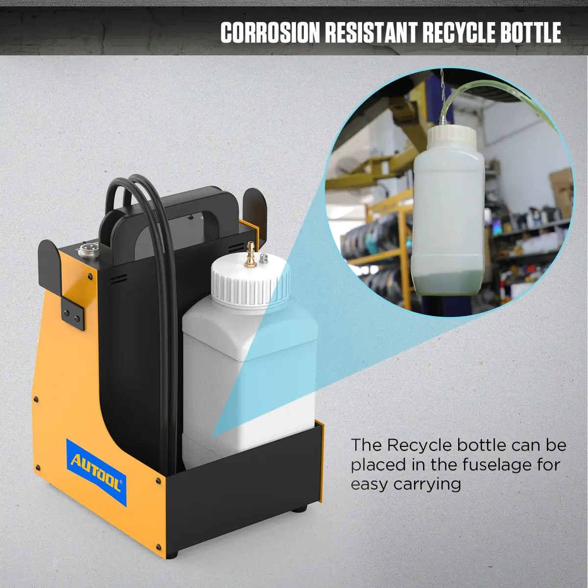 AUTOOL AST605 corrosion resistant recycle bottle stored in the machine body