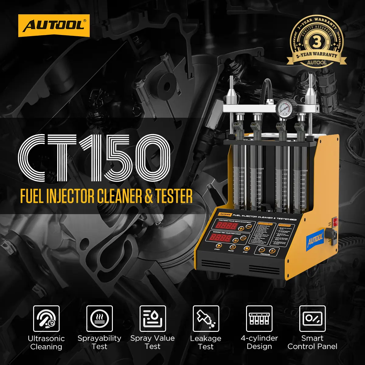 AUTOOL CT150 fuel injector cleaner machine and tester for 4 cylinder EFI injectors