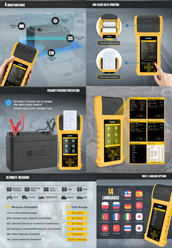 AUTOOL BT760 Battery Load Tester with Printer