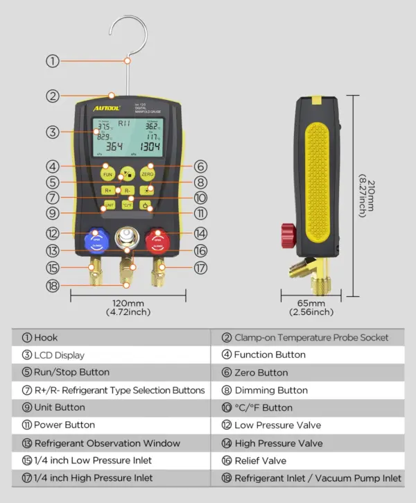 AUTOOL LM120+ Digital Refrigerant Gauges Hvac Gauges