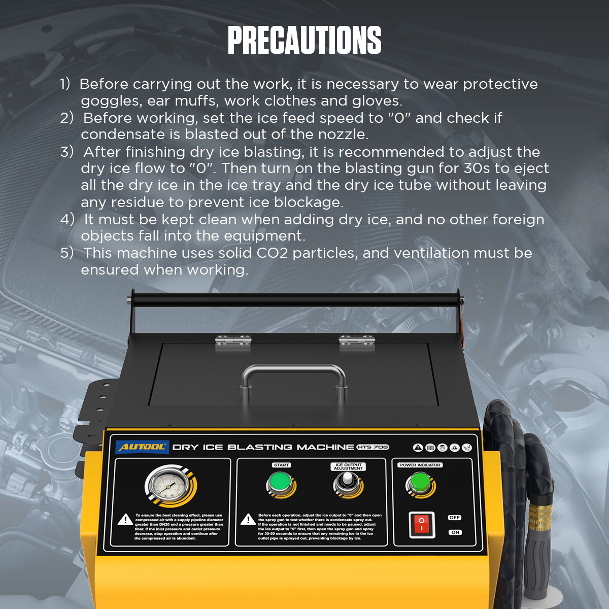 AUTOOL HTS708 dry ice blasting precautions image
