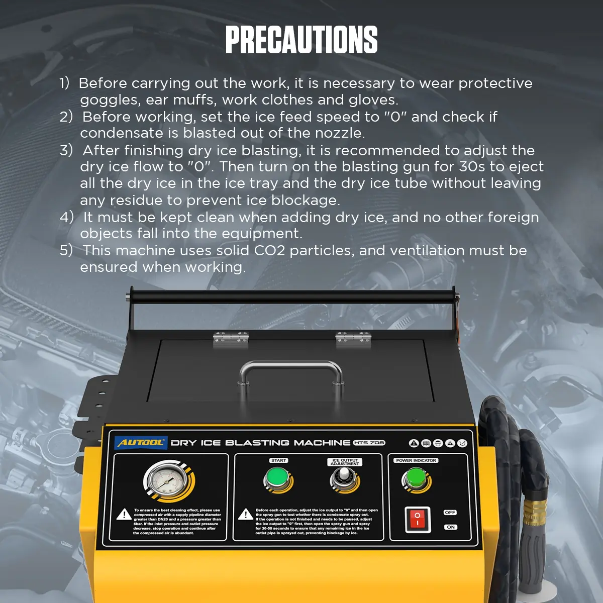 AUTOOL HTS708 dry ice blasting precautions image
