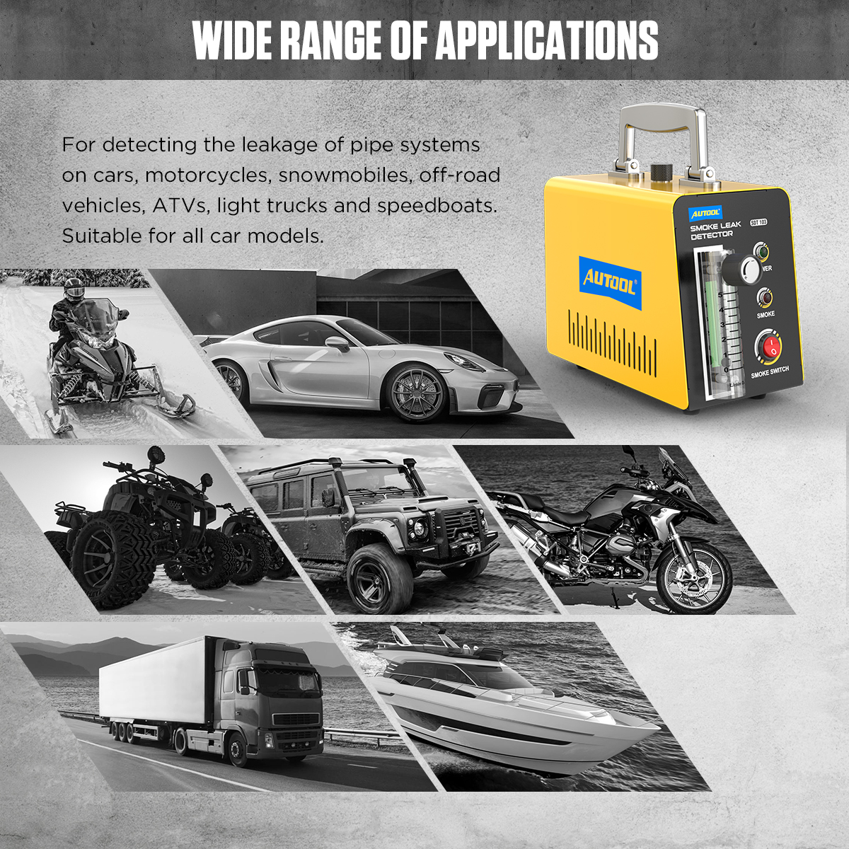 AUTOOL SDT103 wide applications for cars motorcycles snowmobiles off-road vehicles ATVs light trucks and speedboats
