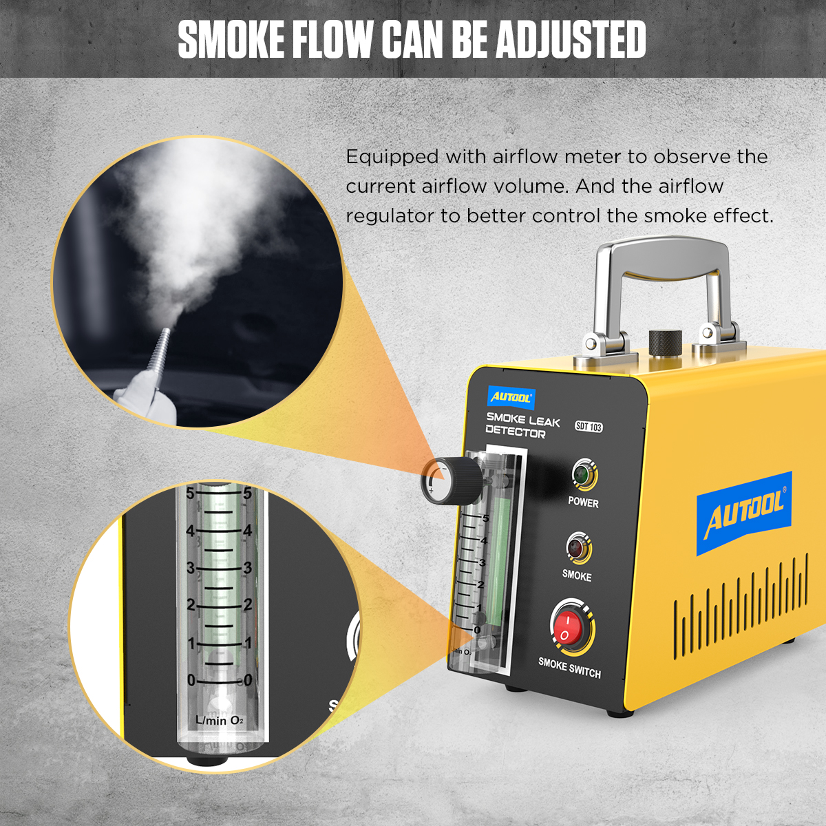 AUTOOL SDT103 adjustable smoke flow with airflow meter and airflow regulator