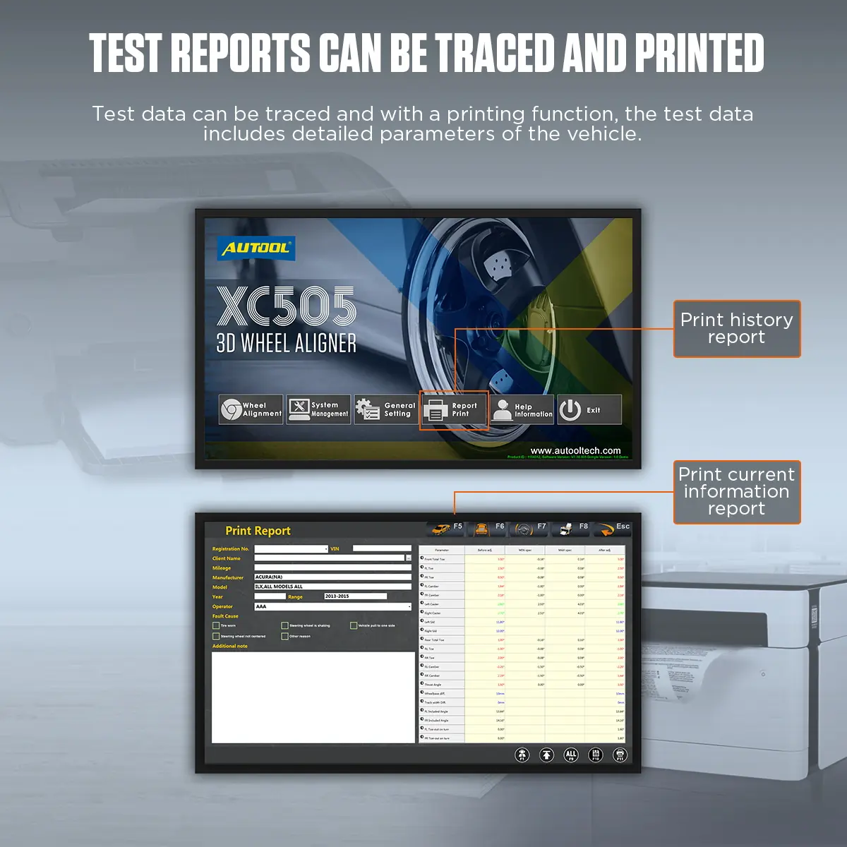 AUTOOL XC505 test reports can be traced and printed