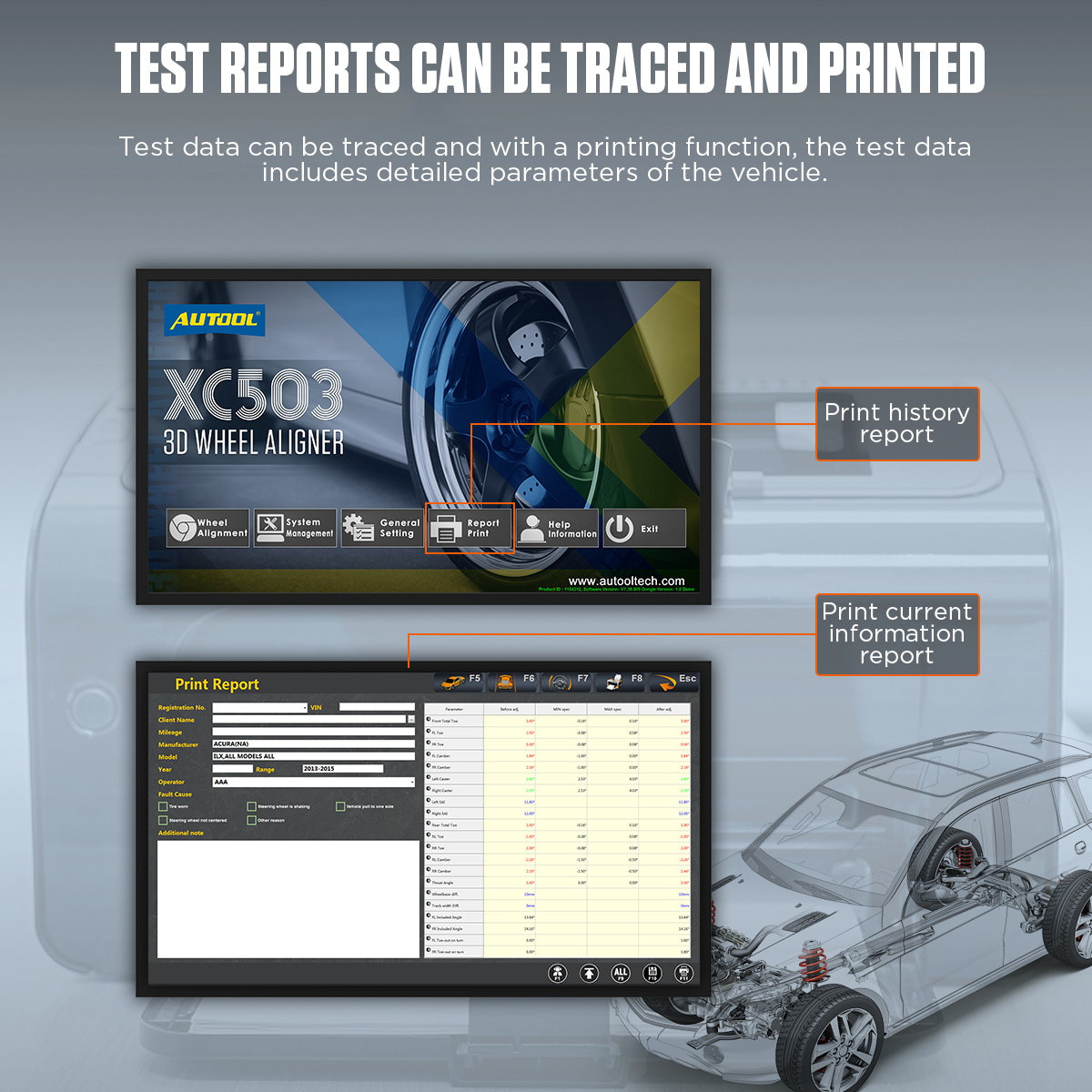 AUTOOL XC503 traceable and printable test report image