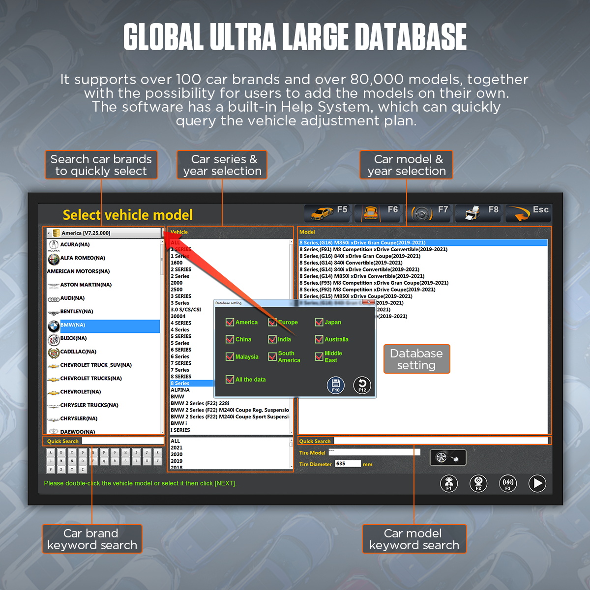 AUTOOL XC503 global vehicle database and quick search software image