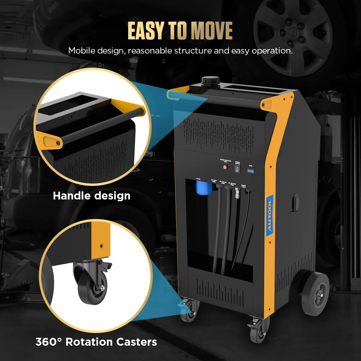 AUTOOL ATF702 easy to move handle design and 360 degree rotation casters