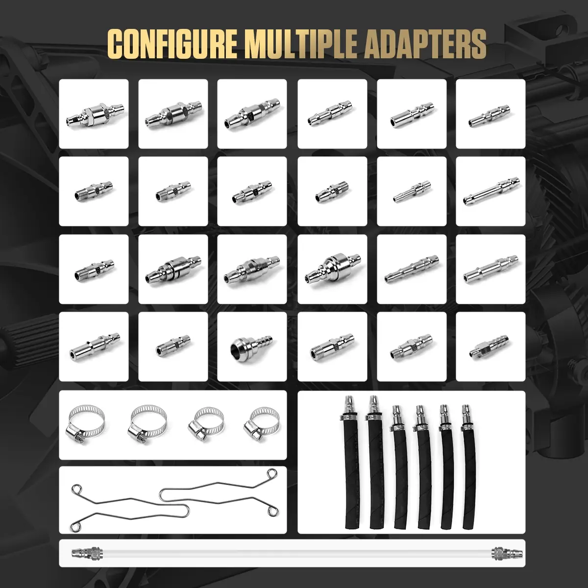 AUTOOL ATF702 multiple adapters including connectors clamps and tubes