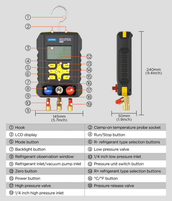 AUTOOL LM150 Digital Manifold Gauges Digital AC Gauges