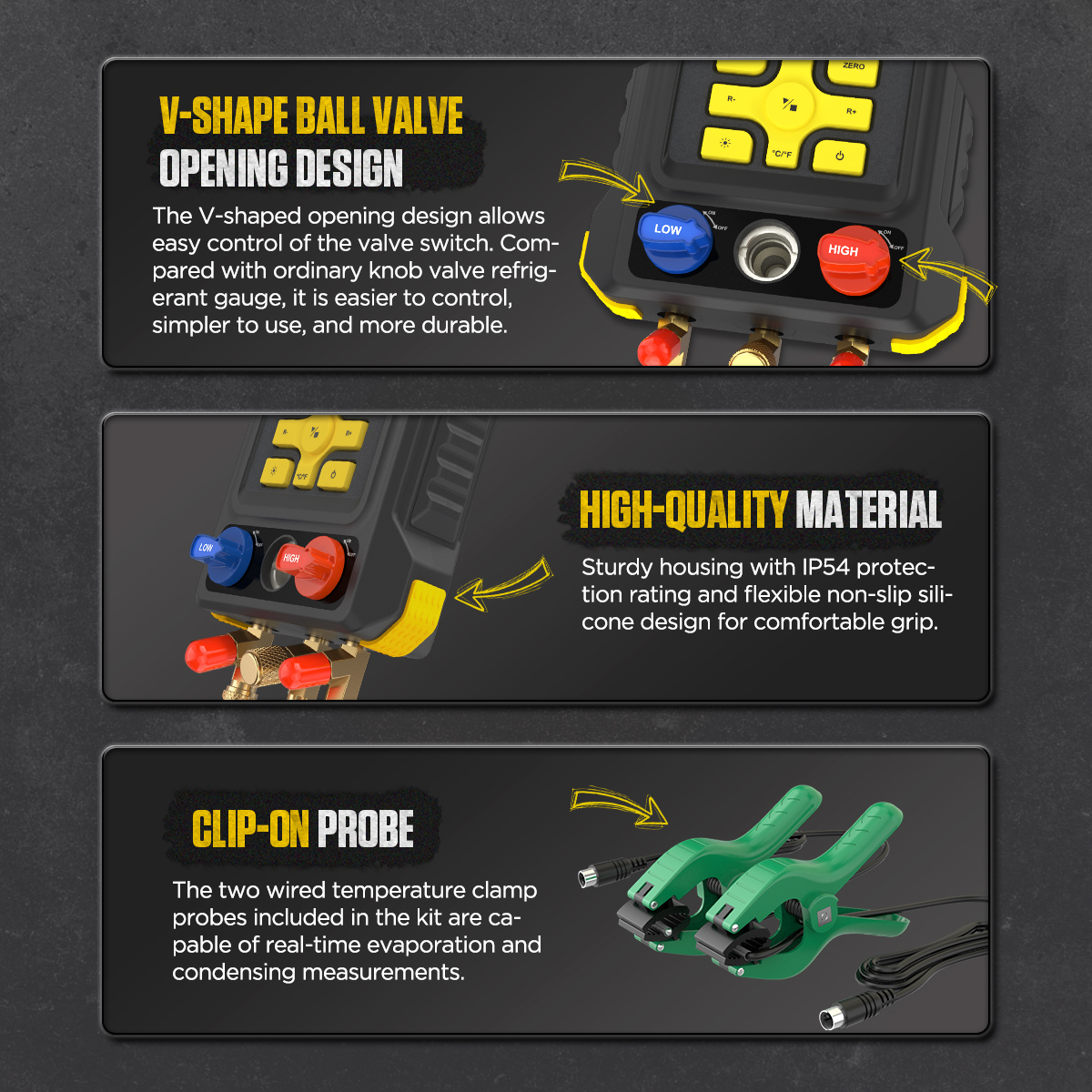 AUTOOL LM150 V-shaped ball valve IP54 material and clip-on probe feature image