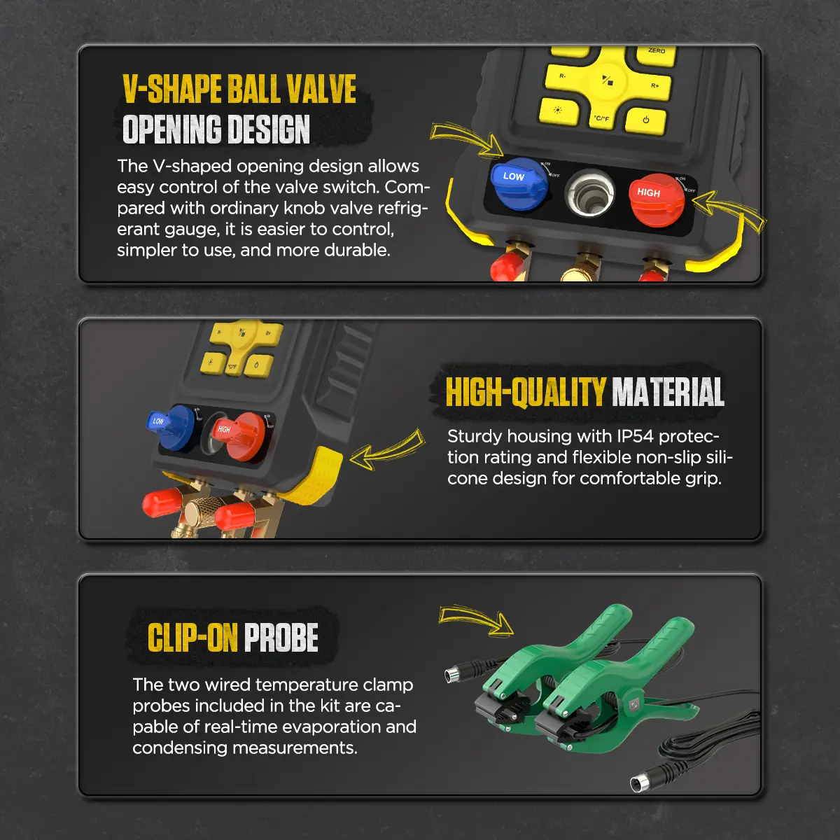 AUTOOL LM150 V-shaped ball valve IP54 material and clip-on probe feature image