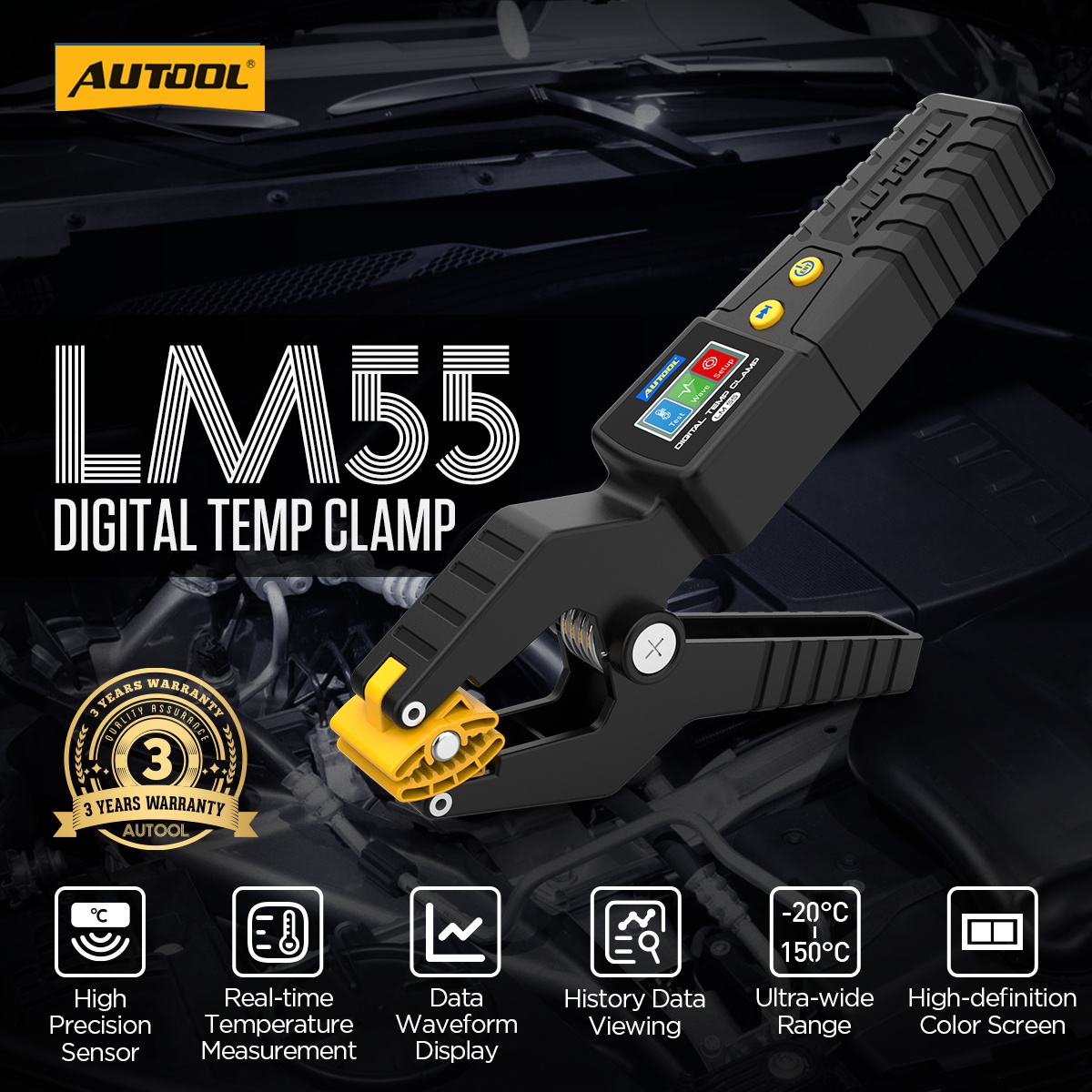 AUTOOL LM55 digital temp clamp feature overview image