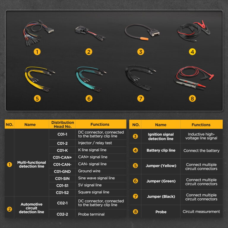 AUTOOL DM303 automotive diagnostic multimeter test leads and accessory functions