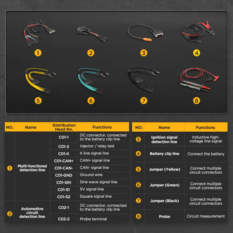 AUTOOL DM303 automotive diagnostic multimeter test leads and accessory functions