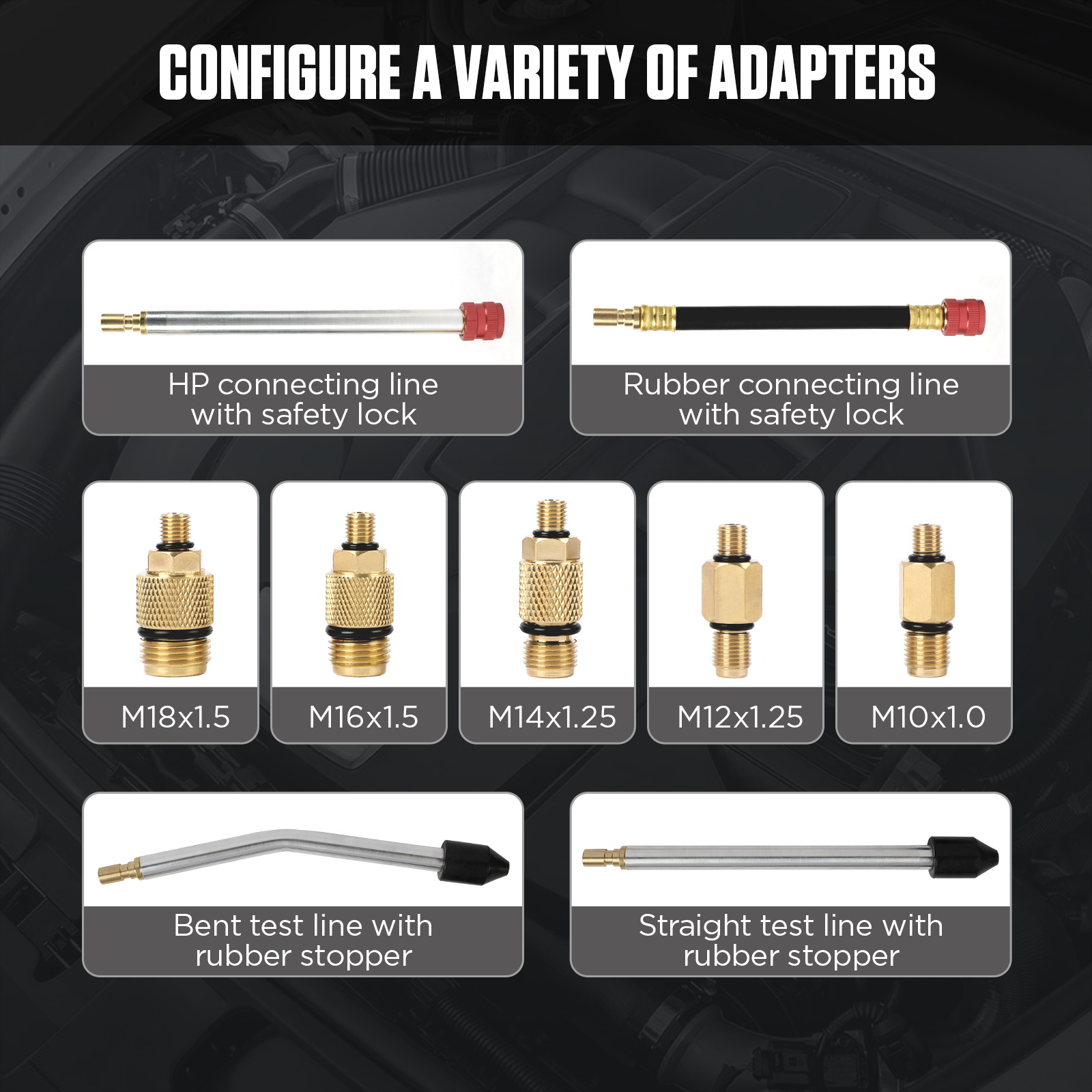 AUTOOL PT610 adapter set including HP connecting line rubber connecting line M18 M16 M14 M12 M10 adapters and bent and straight test lines