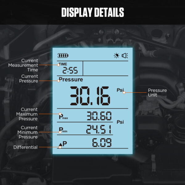 AUTOOL PT630 Automobile Fuel Pressure Gauge with Digital Display
