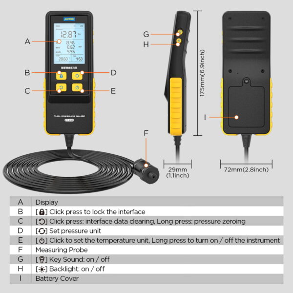 AUTOOL PT635 Fuel Pressure Gauge(Hight-end Version) 0-426 PSI Digital Display Automotive Tool for Motorcycle Car Truck