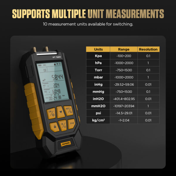 AUTOOL PT520 Differential Pressure Gauge Digital Manometer