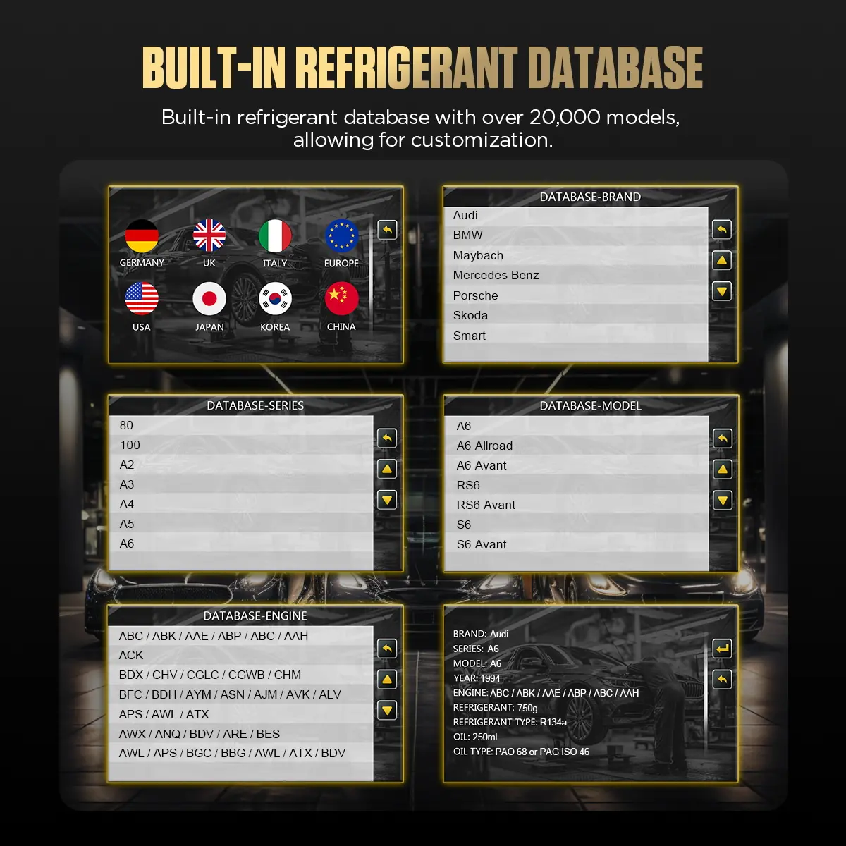 AUTOOL LM708 built-in refrigerant database over 20000 vehicle models image