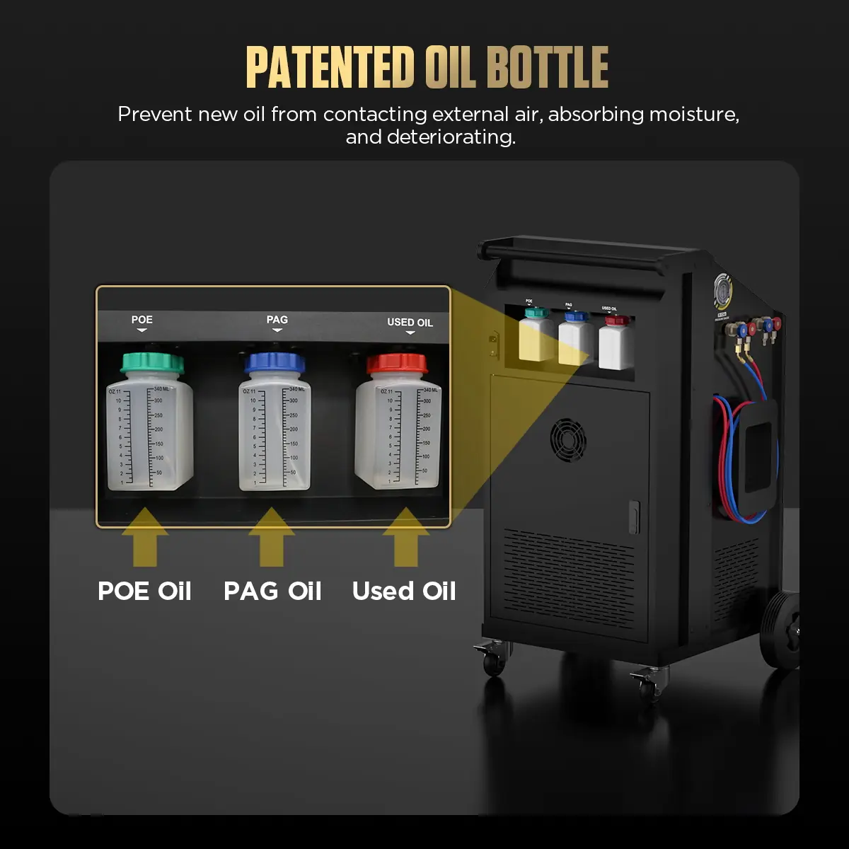 AUTOOL LM708 patented PAG POE used oil bottle design image