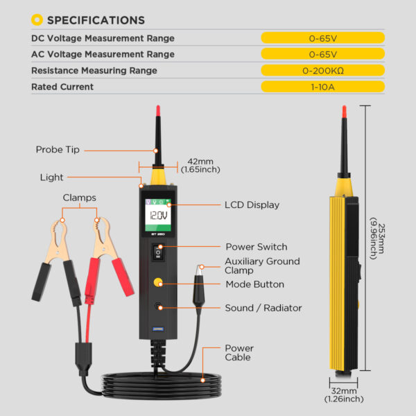 AUTOOL BT250 Car Electrical Circuit Tester 6V-30V