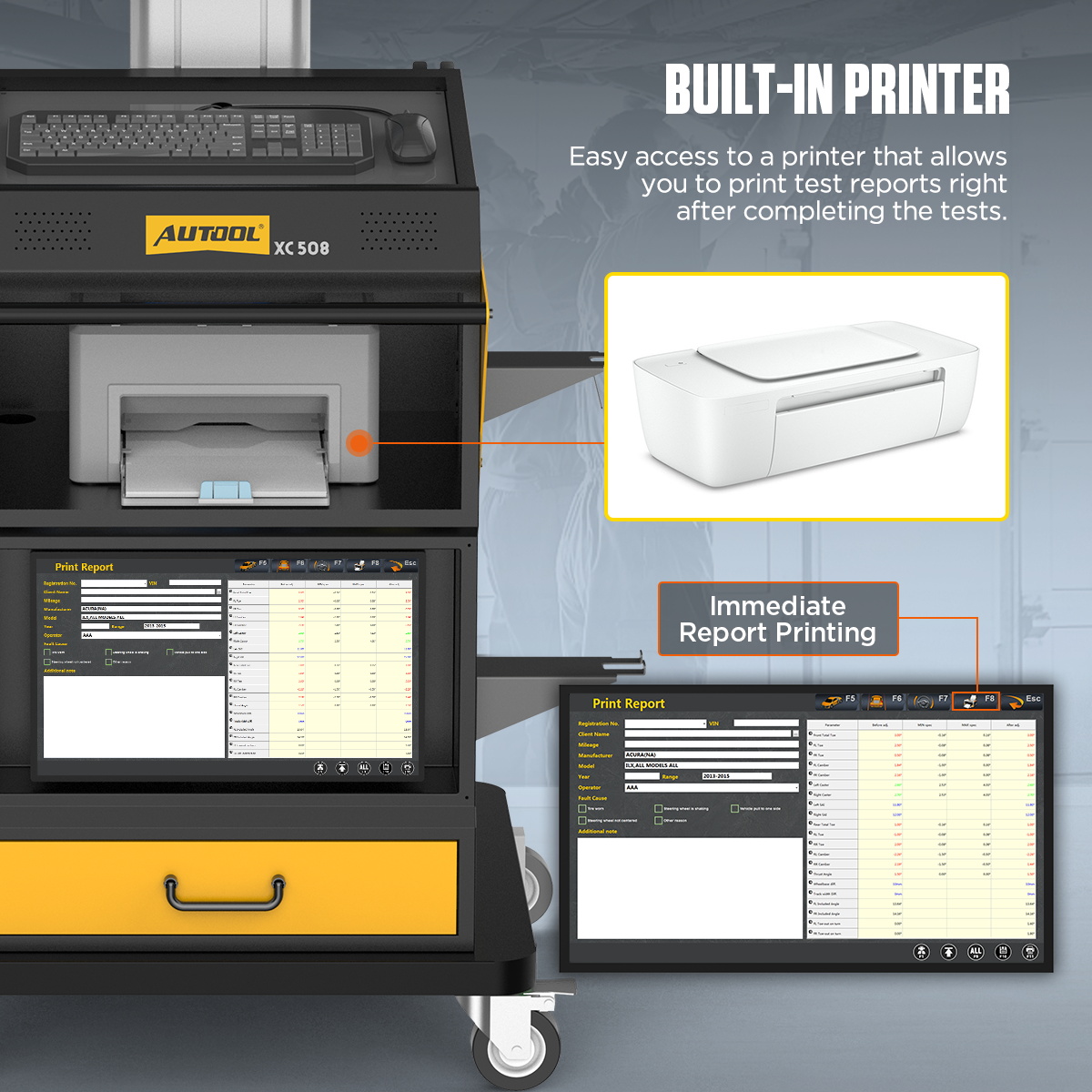 AUTOOL XC508 built in printer feature image