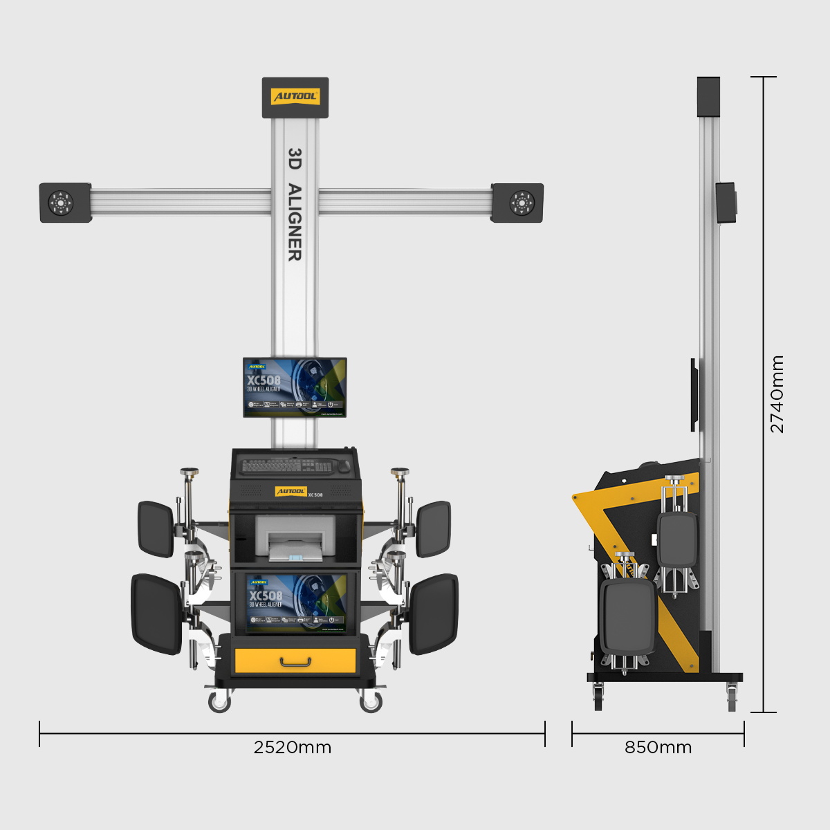 AUTOOL XC508 product size image showing 2520mm by 850mm by 2740mm