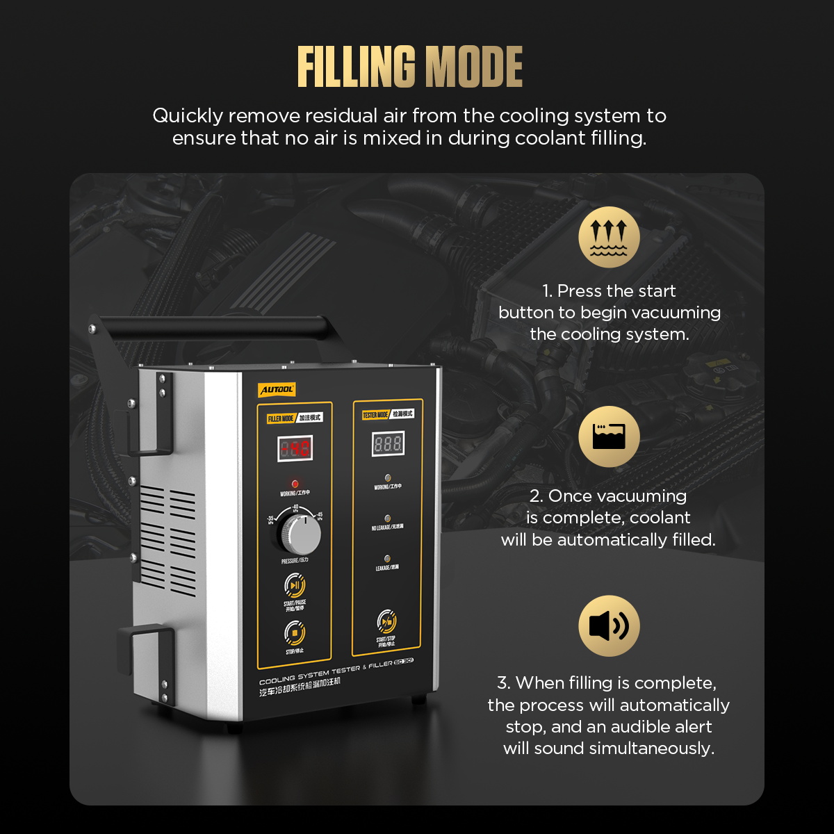 AUTOOL SC301 filling mode with automatic coolant filling after vacuuming