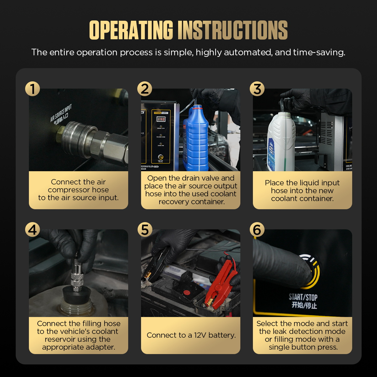 AUTOOL SC301 operating instructions showing air compressor coolant container adapter 12V battery and mode selection