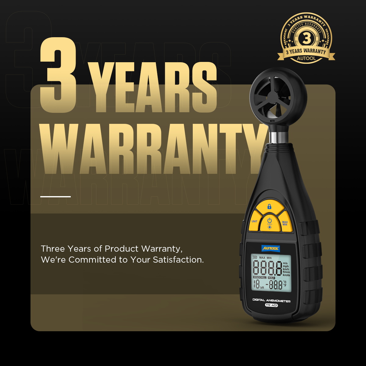 AUTOOL TR401 digital anemometer three years warranty support image