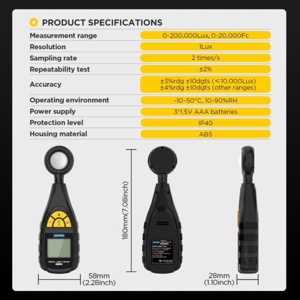 AUTOOL TE301 Digital Illuminance Meter Measuring