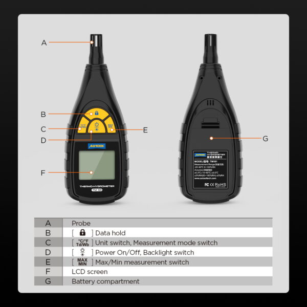 AUTOOL TM101 Thermo Hvgrometer Temperature Humidity