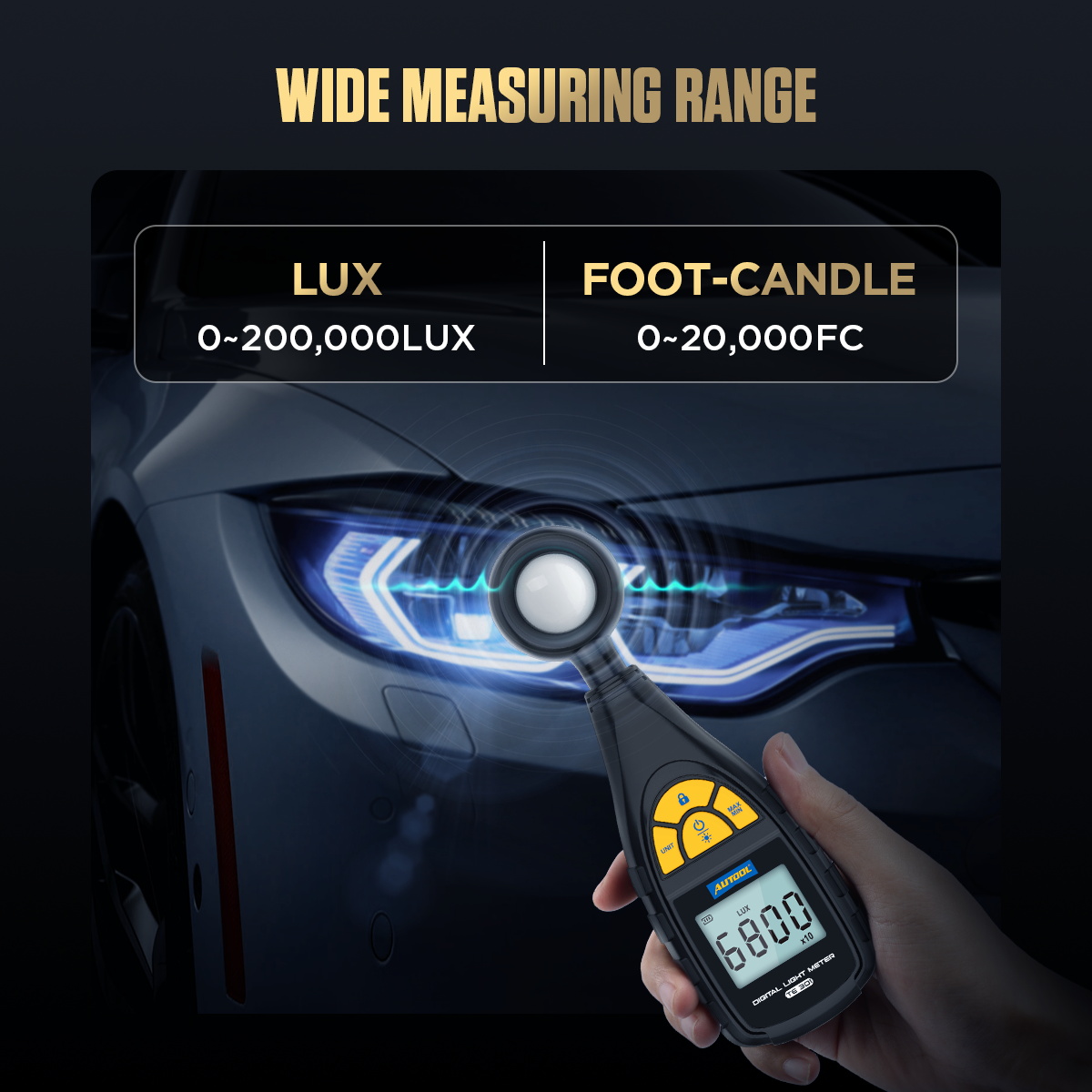 AUTOOL TE301 wide measuring range 0 to 200000 Lux and 0 to 20000 Fc
