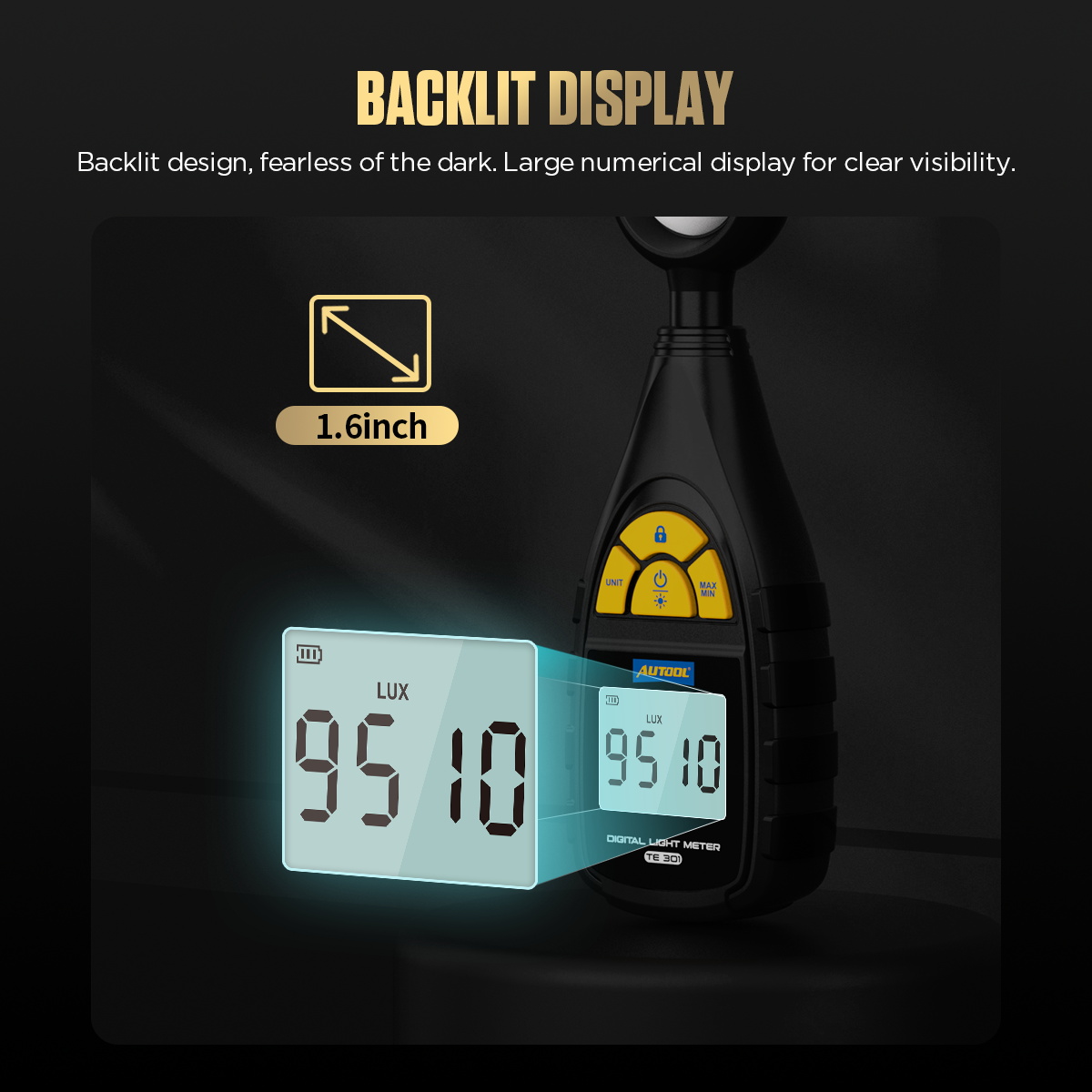 AUTOOL TE301 1.6 inch backlit display for clear data reading